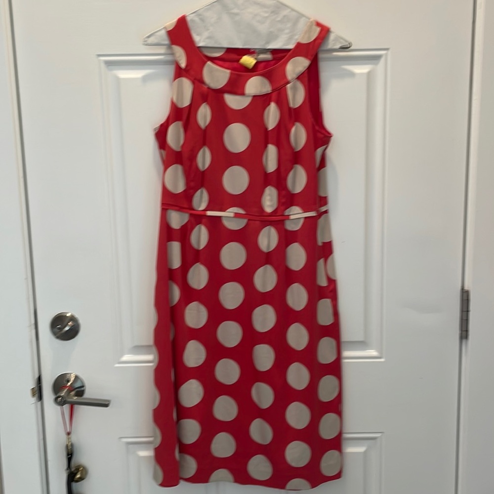 Boden pink polka dot sleeveless dress lined, size 8R